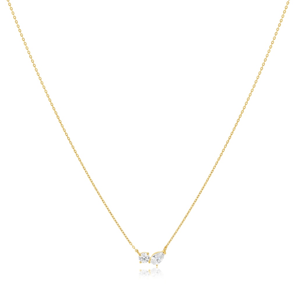 9Y TOI ET MOI CIRCLE & PEAR CZ SET NECKLACE