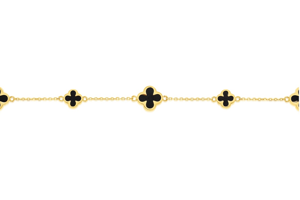 9Y ALTERNATING CHAIN WITH BLACK ONYX CLOVER BRACELET