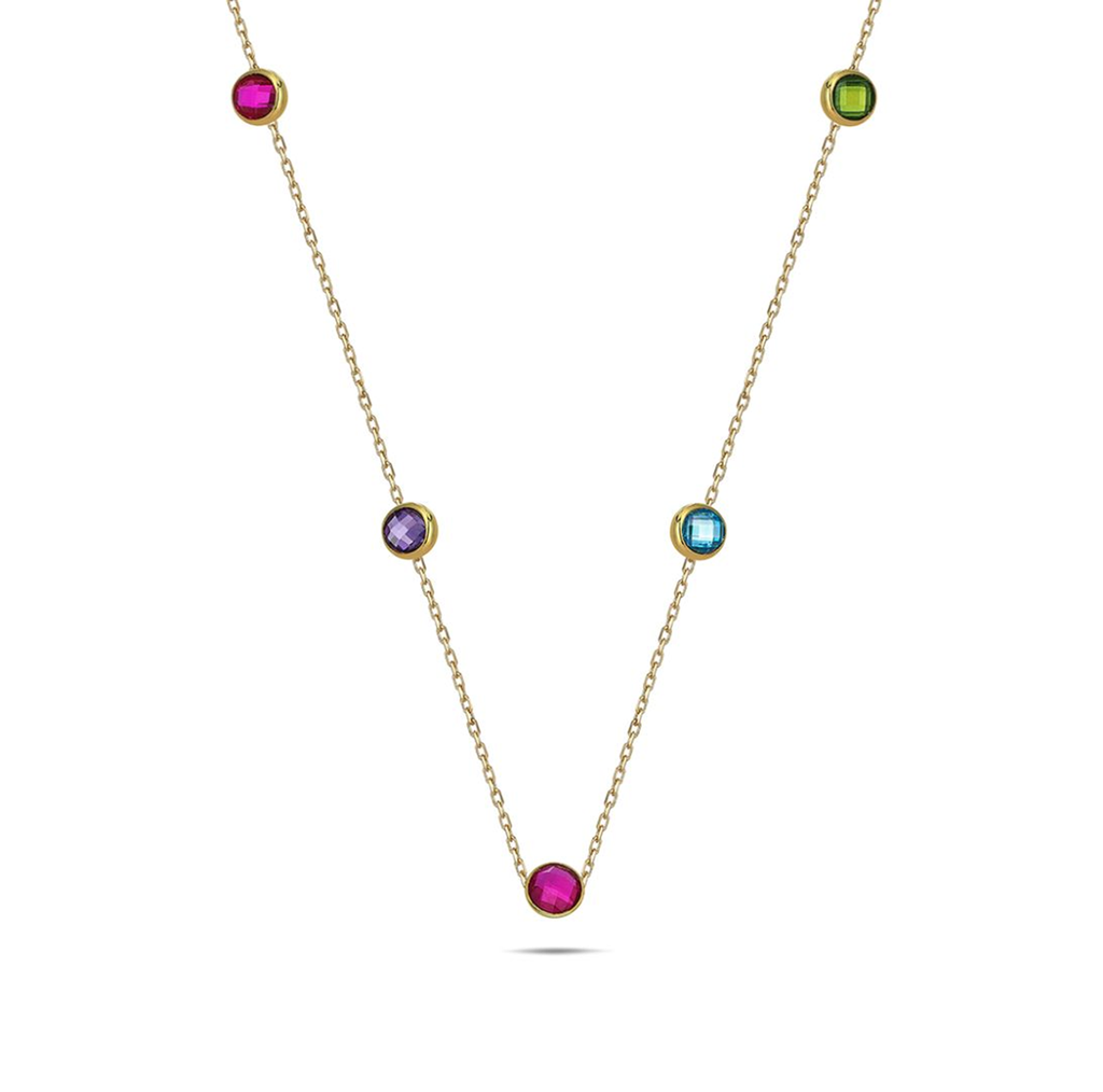 9Y CHAIN WITH MULTICOLOURED STONE CIRCLES NECKLACE