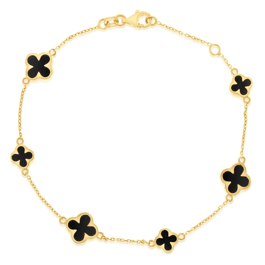 9Y ALTERNATING CHAIN WITH BLACK ONYX CLOVER BRACELET