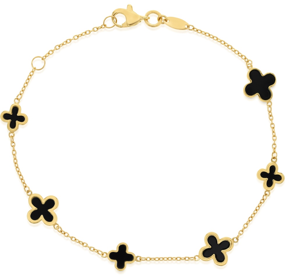 9Y ALTERNATING CHAIN WITH BLACK ONYX CLOVER BRACELET