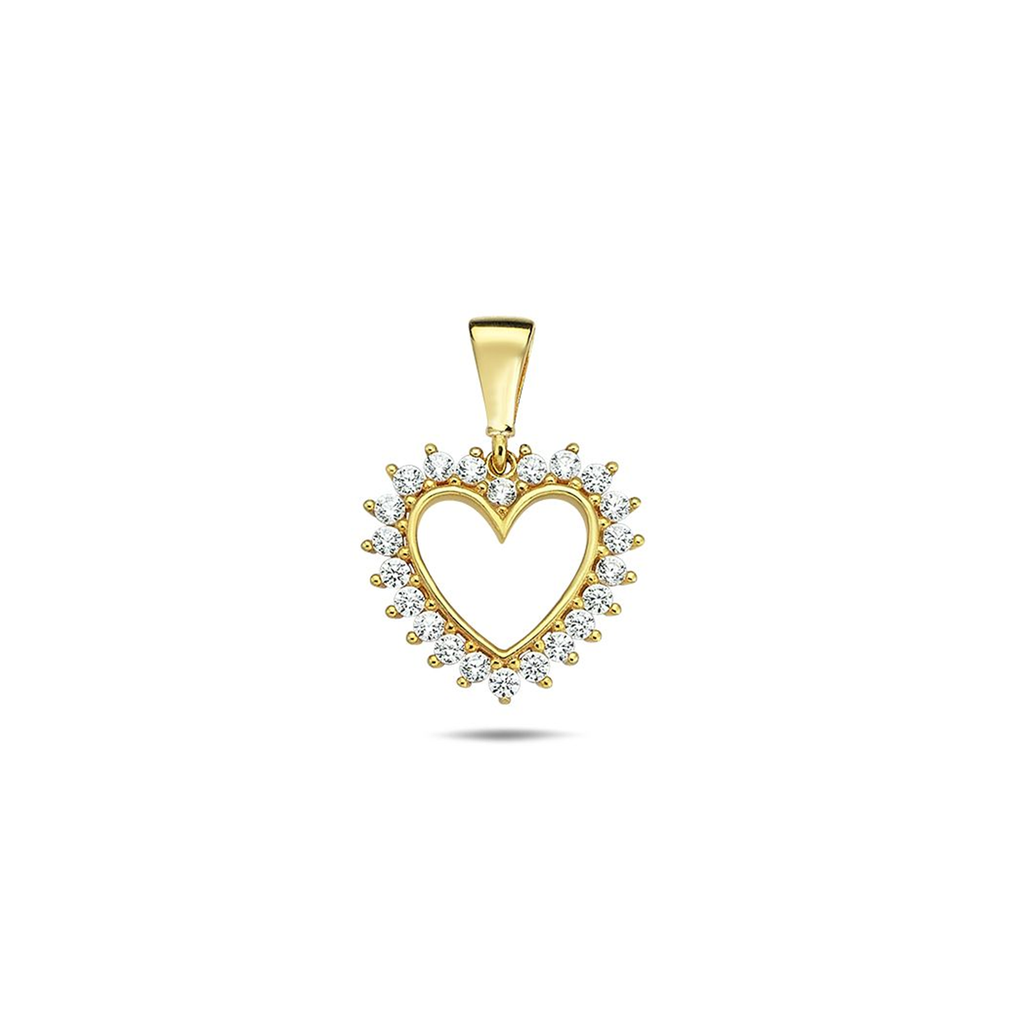 ## 9Y OPEN HEART WITH CZ BORDER PENDANT