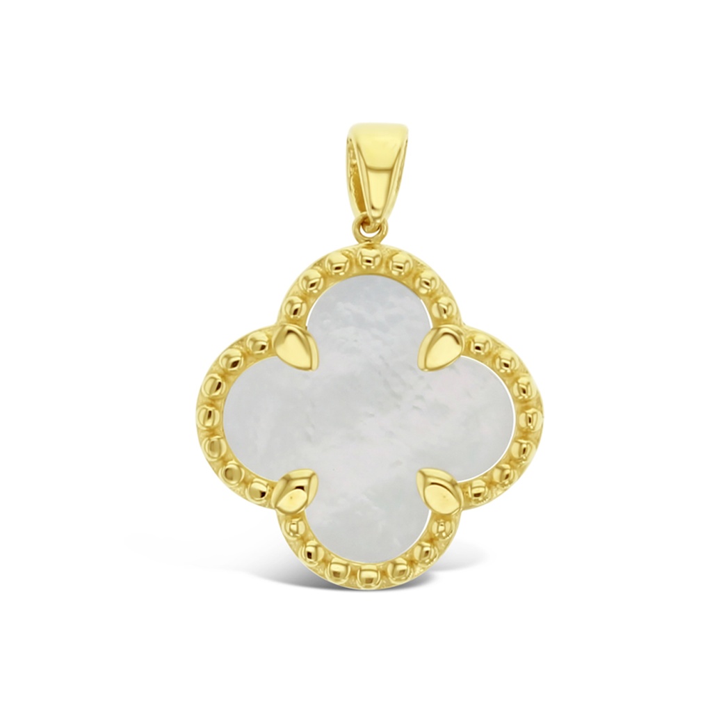 9Y M.O.P 4 LEAF CLOVER WITH BEADED BALL BORDER PENDANT