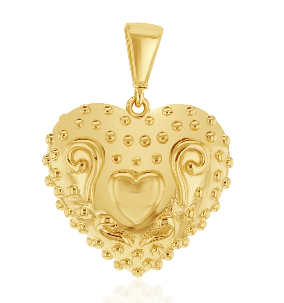 ## 9Y PUFFY HEART WITH BEADED BALL AND HEART PATTERN PENDANT