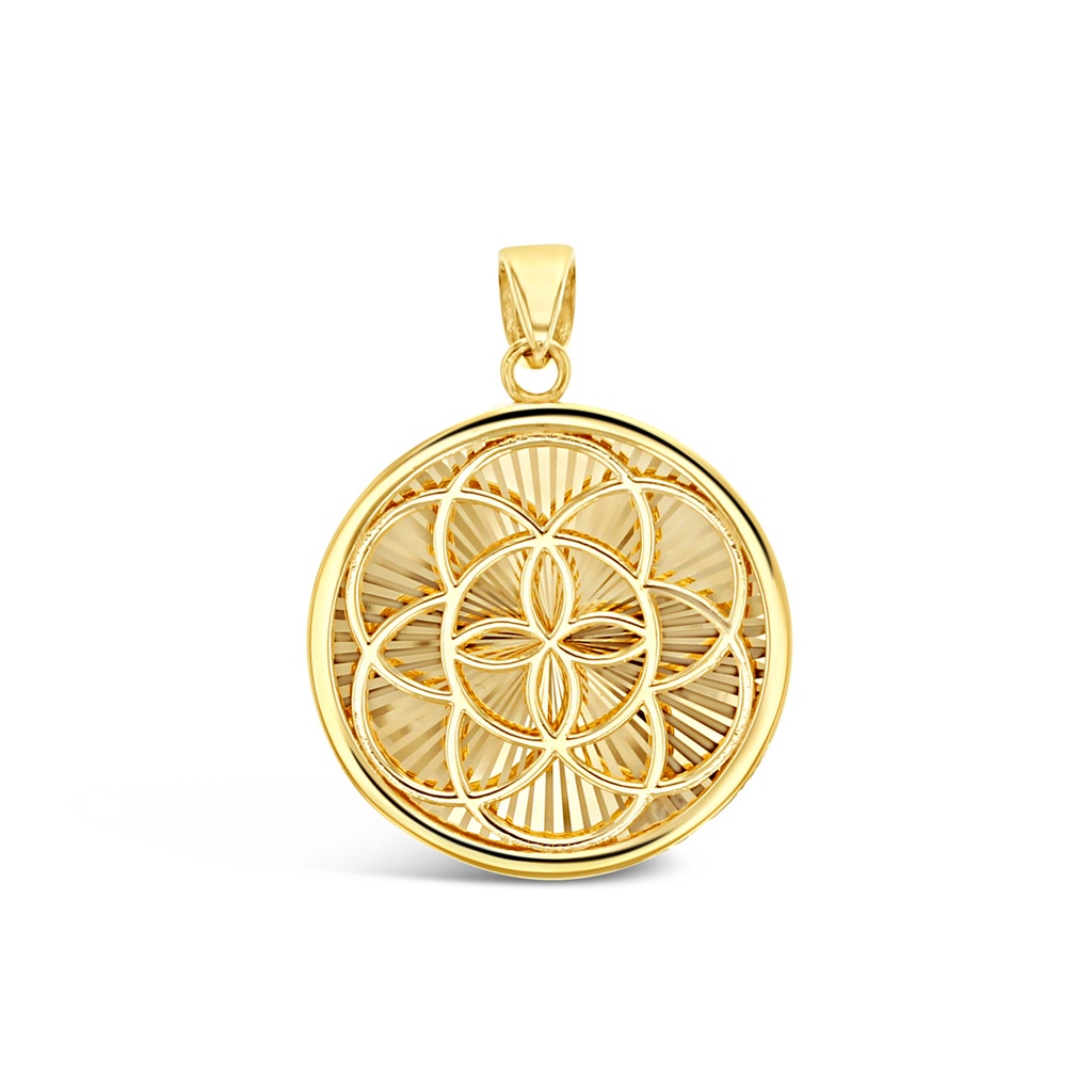 9Y MANDALA CIRCLE WITH STRIPED RIDGE BACK PENDANT