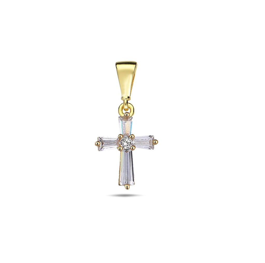 9Y CZ ANGLED CROSS PENDANT