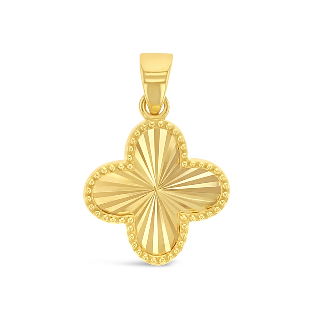 9Y 4 LEAF CLOVER STRIPED RIDGE BACK BEADED BORDER PENDANT