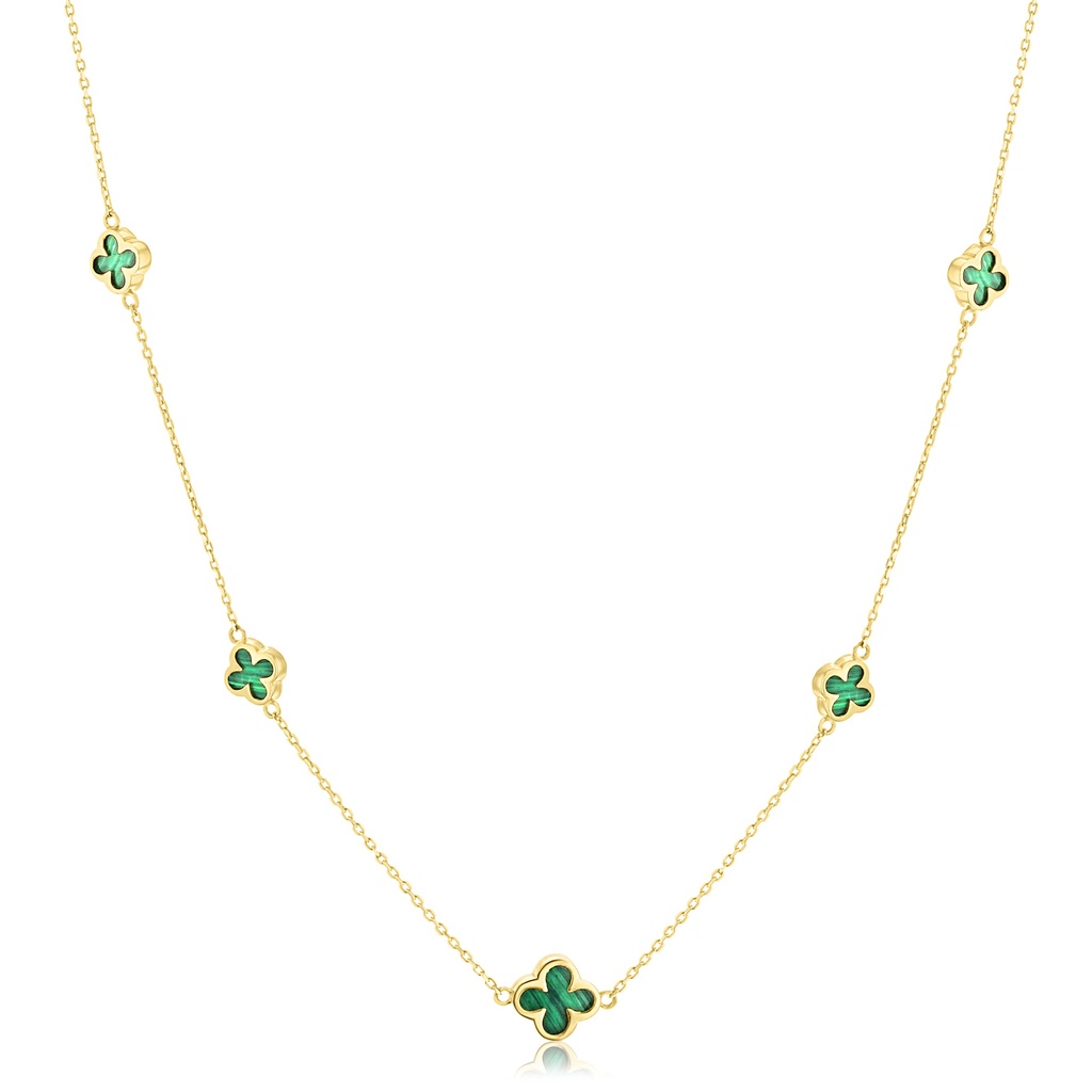 9Y ALTERNATING CHAIN WITH GREEN CLOVER NECKLACE