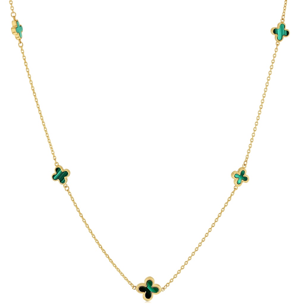 9Y ALTERNATING CHAIN WITH GREEN CLOVER NECKLACE