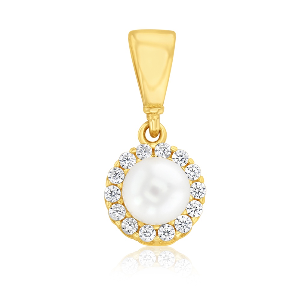 9Y 4MM PEARL WITH CZ BORDER PENDANT