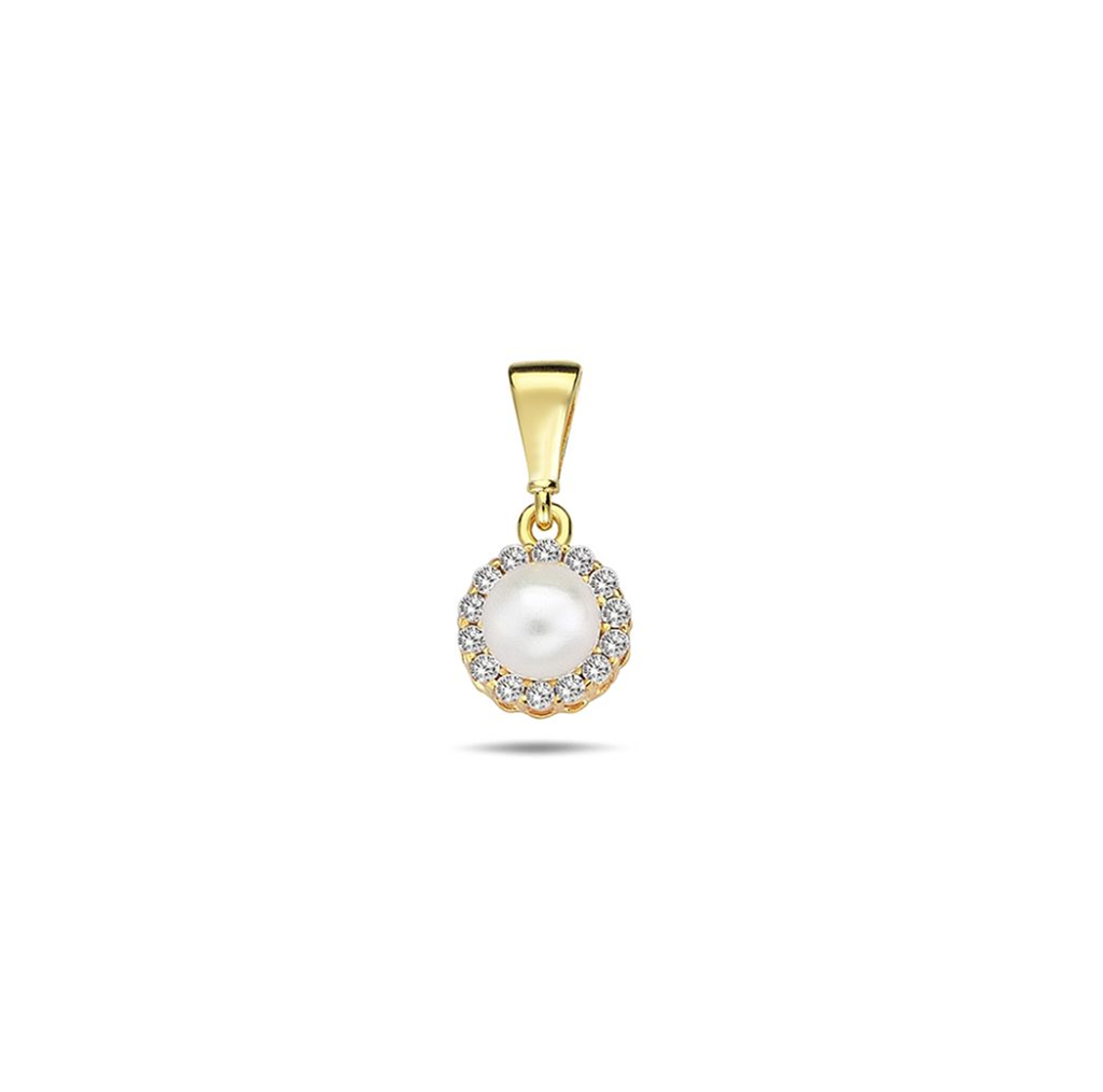 9Y 4MM PEARL WITH CZ BORDER PENDANT