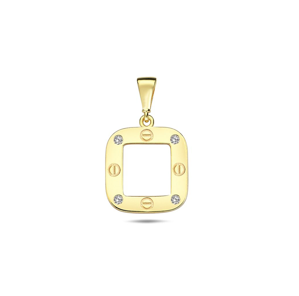 ## 9Y OPEN 12MM SQUARE ALTERNATING CZ AND SCREW BORDER PENDANT