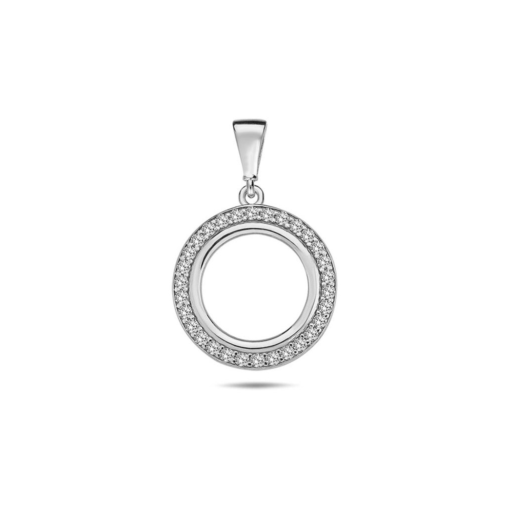 9W OPEN 14.3MM CIRCLE CZ BORDER PENDANT