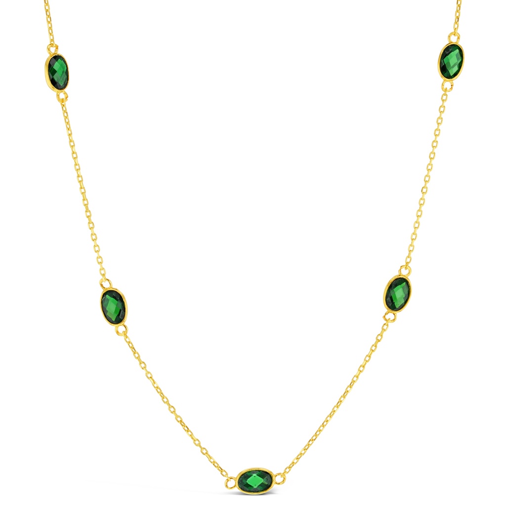 9Y CHAIN WITH GREEN STONE OVALS NECKLACE