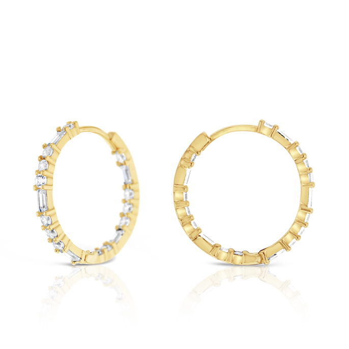 ## 9Y ALTERNATING CZ CUT INSIDE OUTSIDE HUGGIE