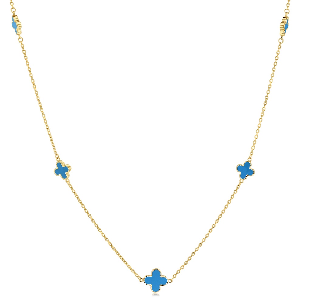 9Y ALTERNATING CHAIN WITH BLUE CLOVER NECKLACE