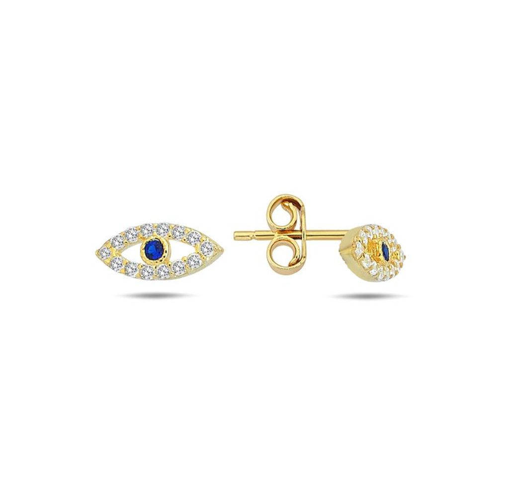 9Y CZ SET EYE STUD WITH BLUE CENTRE