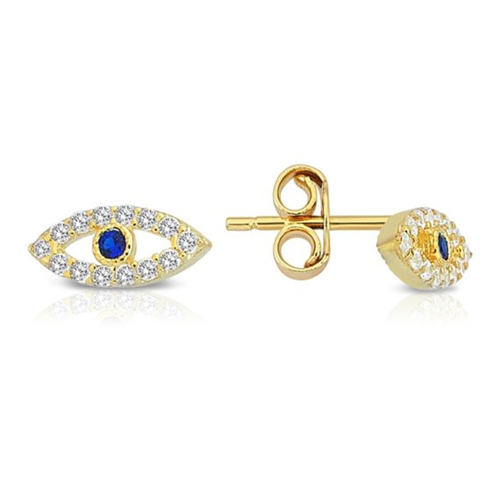 9Y CZ SET EYE STUD WITH BLUE CENTRE