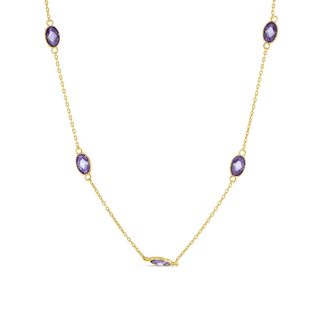 9Y CHAIN WITH PURPLE STONE OVALS NECKLACE