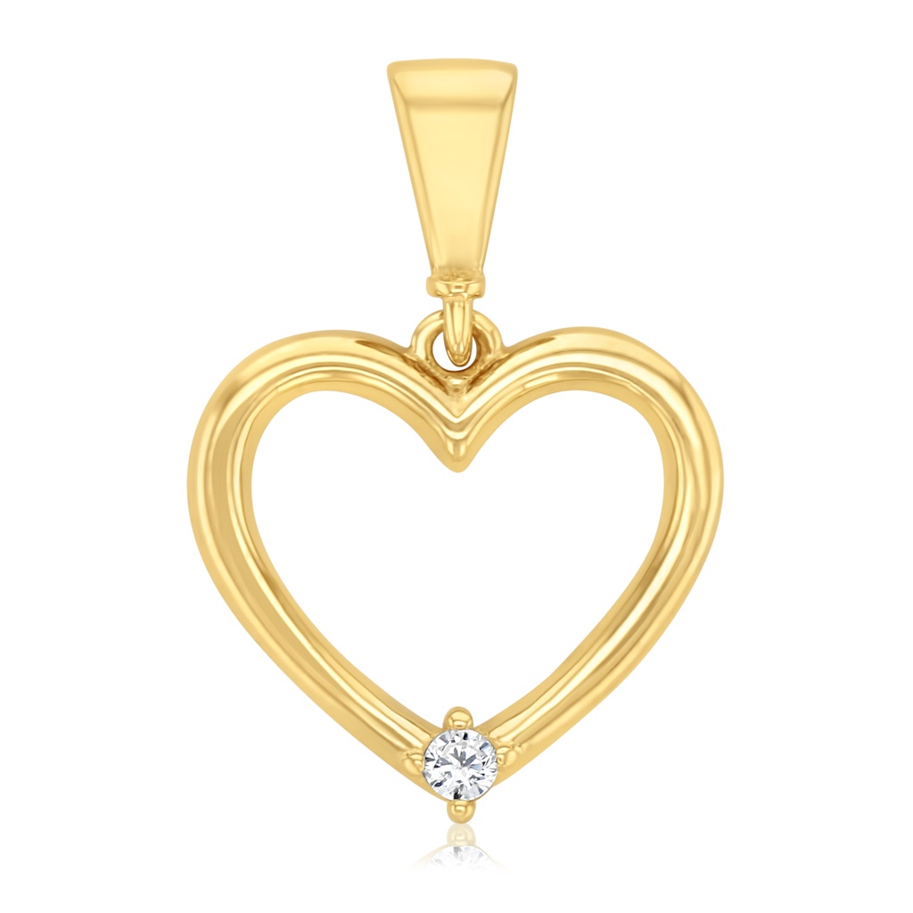 9Y OPEN HEART SMOOTH BORDER WITH 1 CZ PENDANT