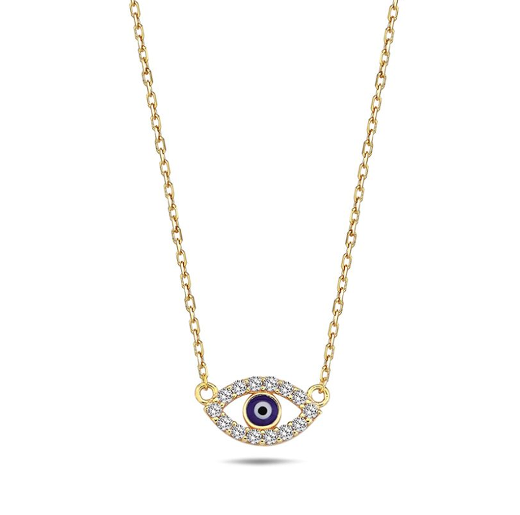 9Y CHAIN WITH EVIL EYE CZ BORDER NECKLACE