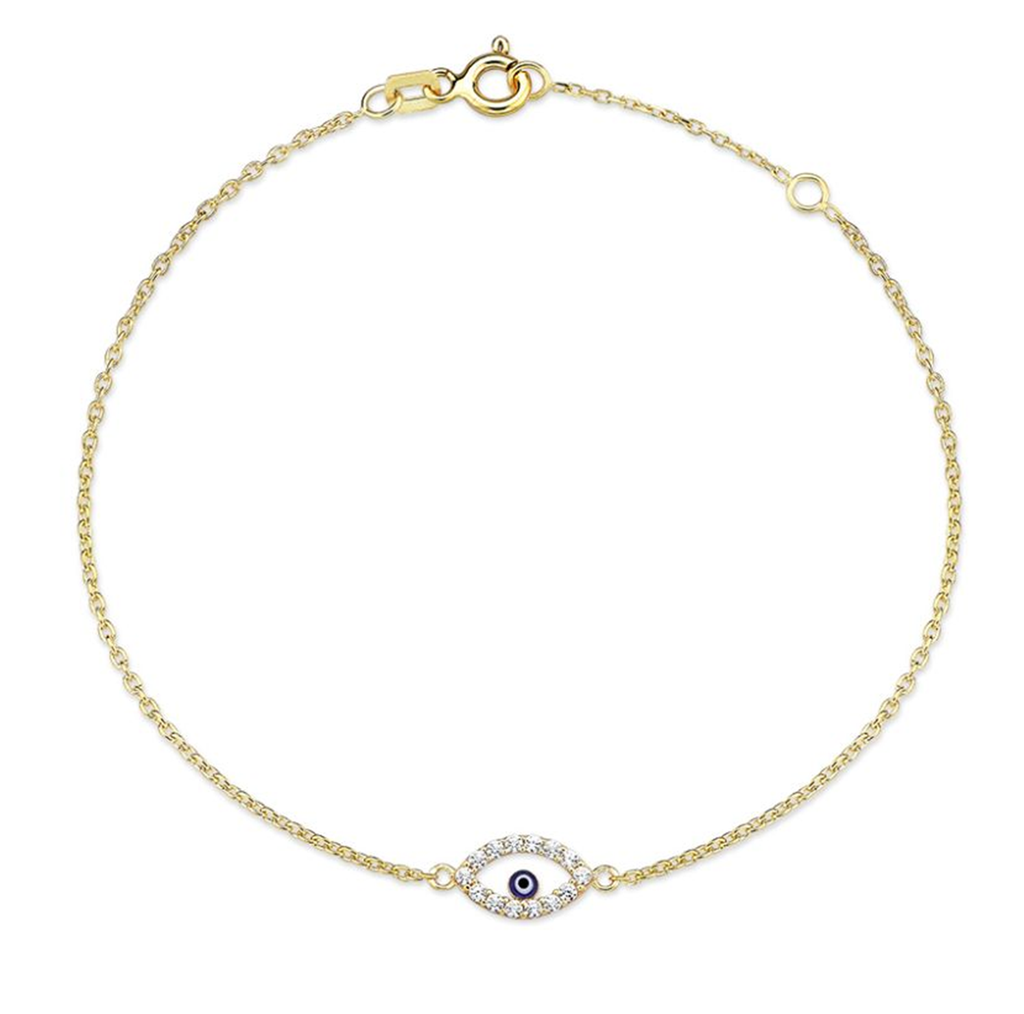 9Y CHAIN WITH EVIL EYE CZ BORDER BRACELET