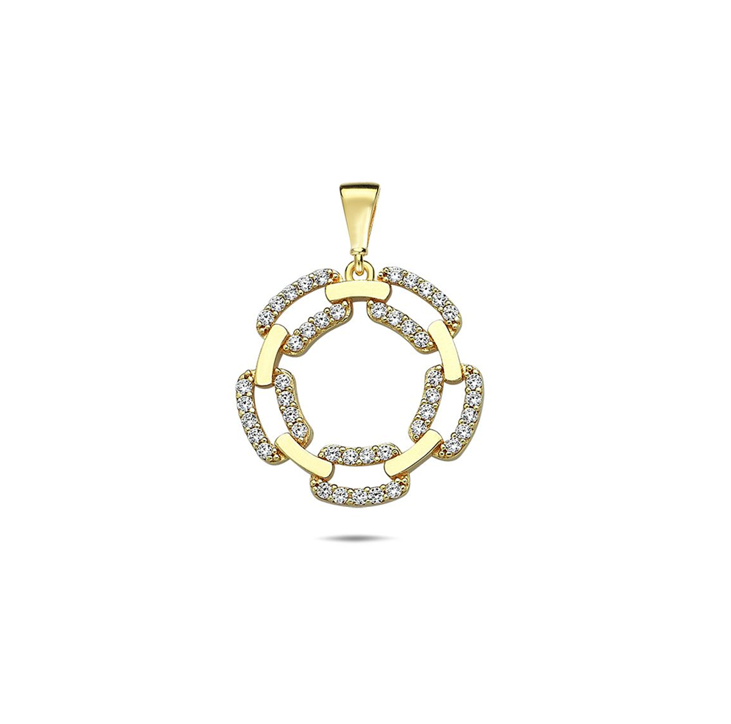 ## 9Y OPEN 17.2MM CIRCLE ALTERNATING CZ AND PLAIN CHAIN LINKS BORDER PENDANT