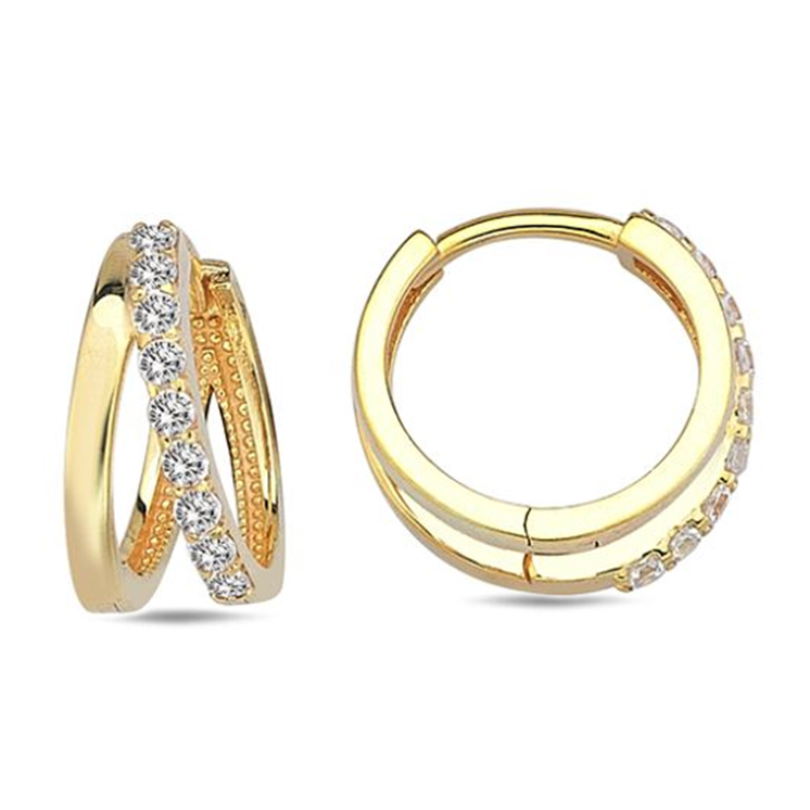 9Y CZ SET DOUBLE BAR HUGGIE