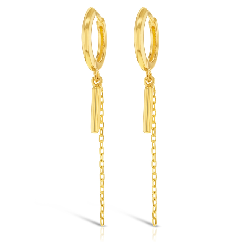 ## 9Y PLAIN HUGGIE WITH CHAIN AND BAR DROP