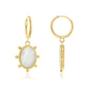 ## 9Y HUGGIE WITH DROP M.O.P OVAL WITH BEADED BALL BORDER