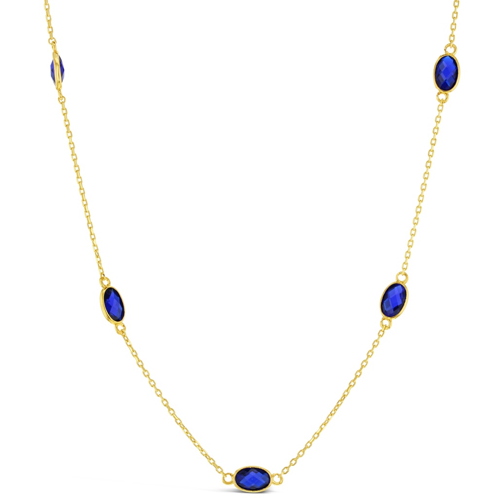 ## 9Y CHAIN WITH DARK BLUE STONE OVALS NECKLACE