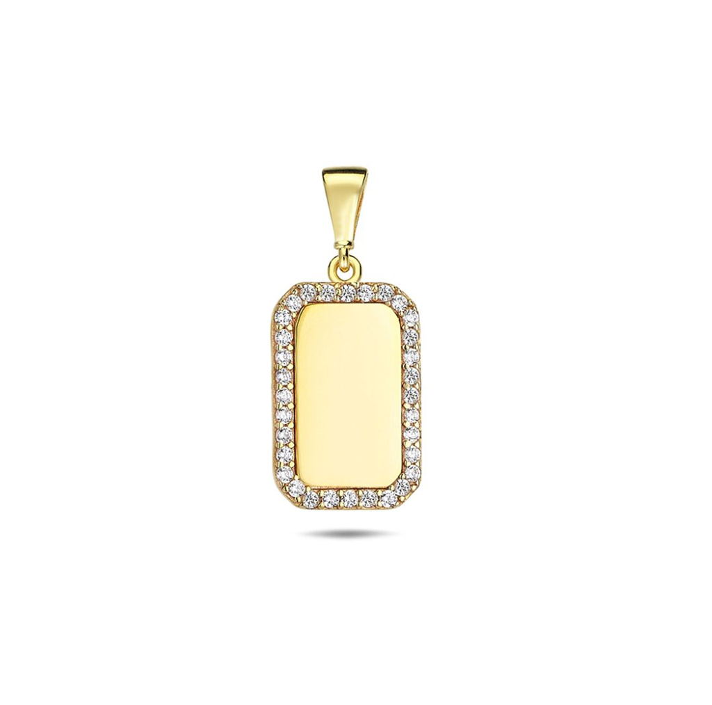 9Y CLOSED BEVELLED EDGE RECTANGLE WITH CZ BORDER PENDANT