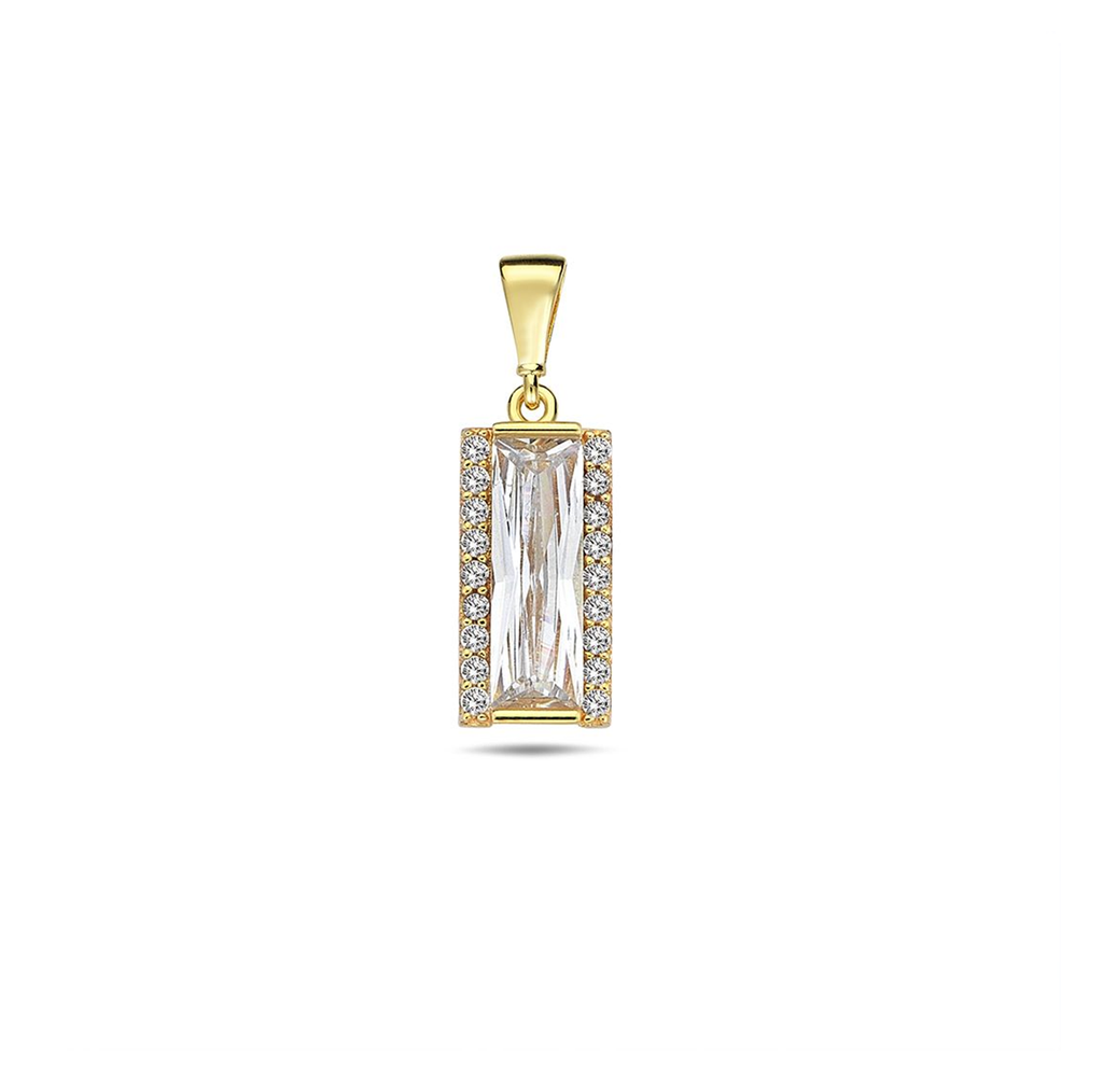 9Y 6.7MM X 13MM RECTANGLE CZ WITH CZ BORDER PENDANT