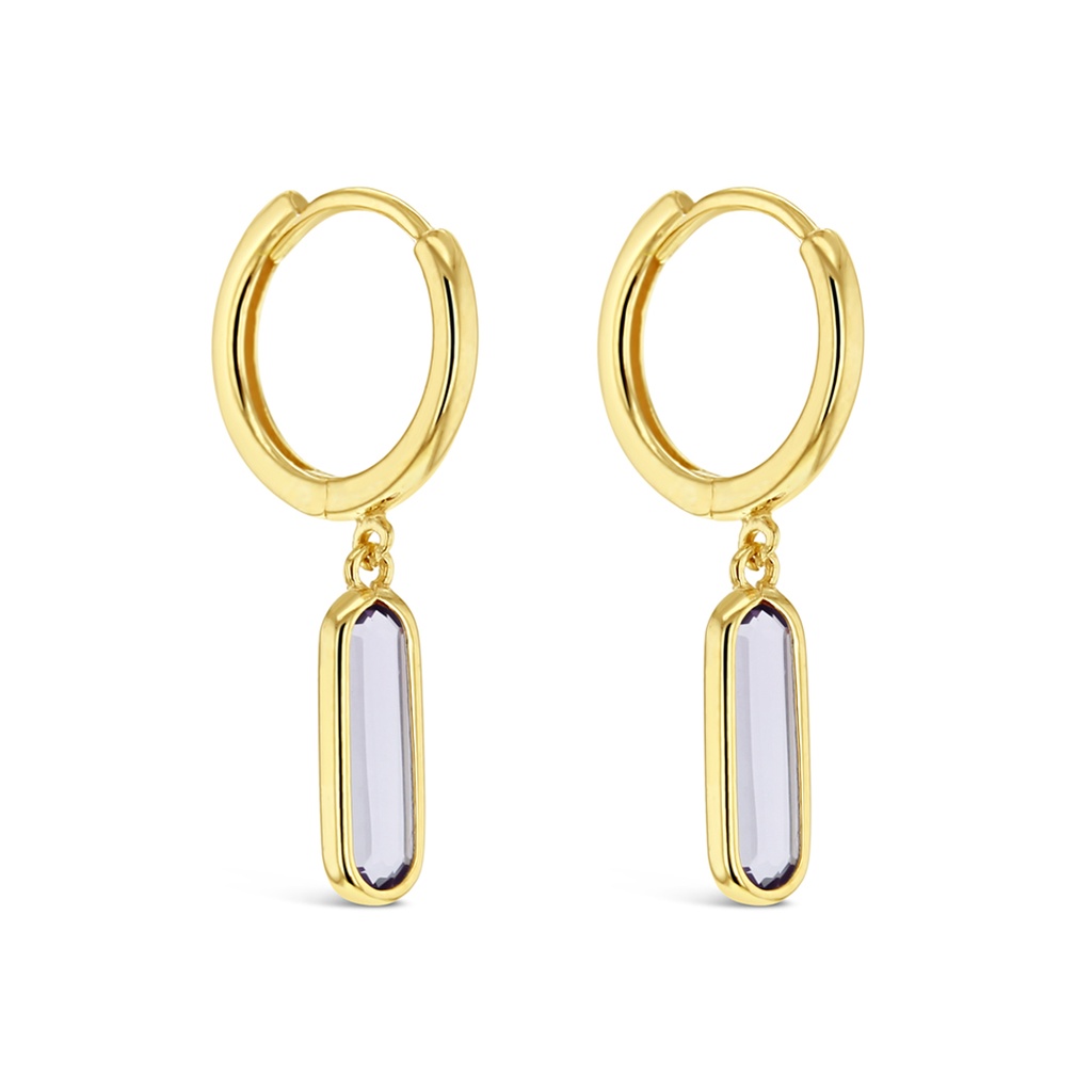 ## 9Y HUGGIE WITH DROP LONG OVAL STONE - PURPLE