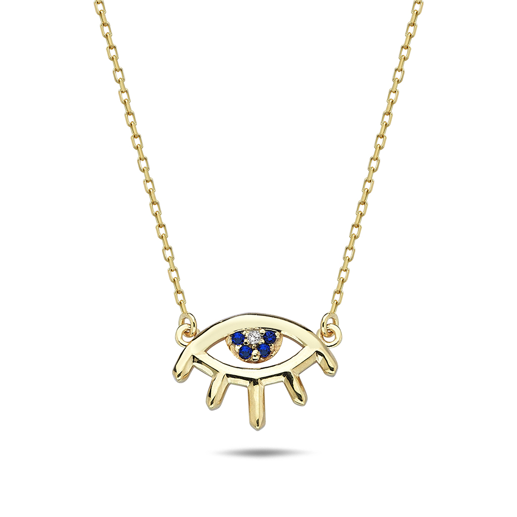 9Y CHAIN WITH CZ AND BLUE STONE PUPIL EVIL EYE NECKLACE