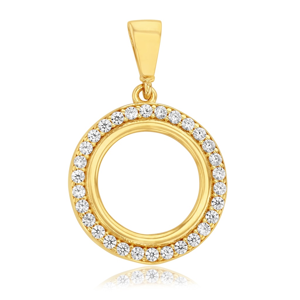 9Y OPEN 14.3MM CIRCLE CZ BORDER PENDANT