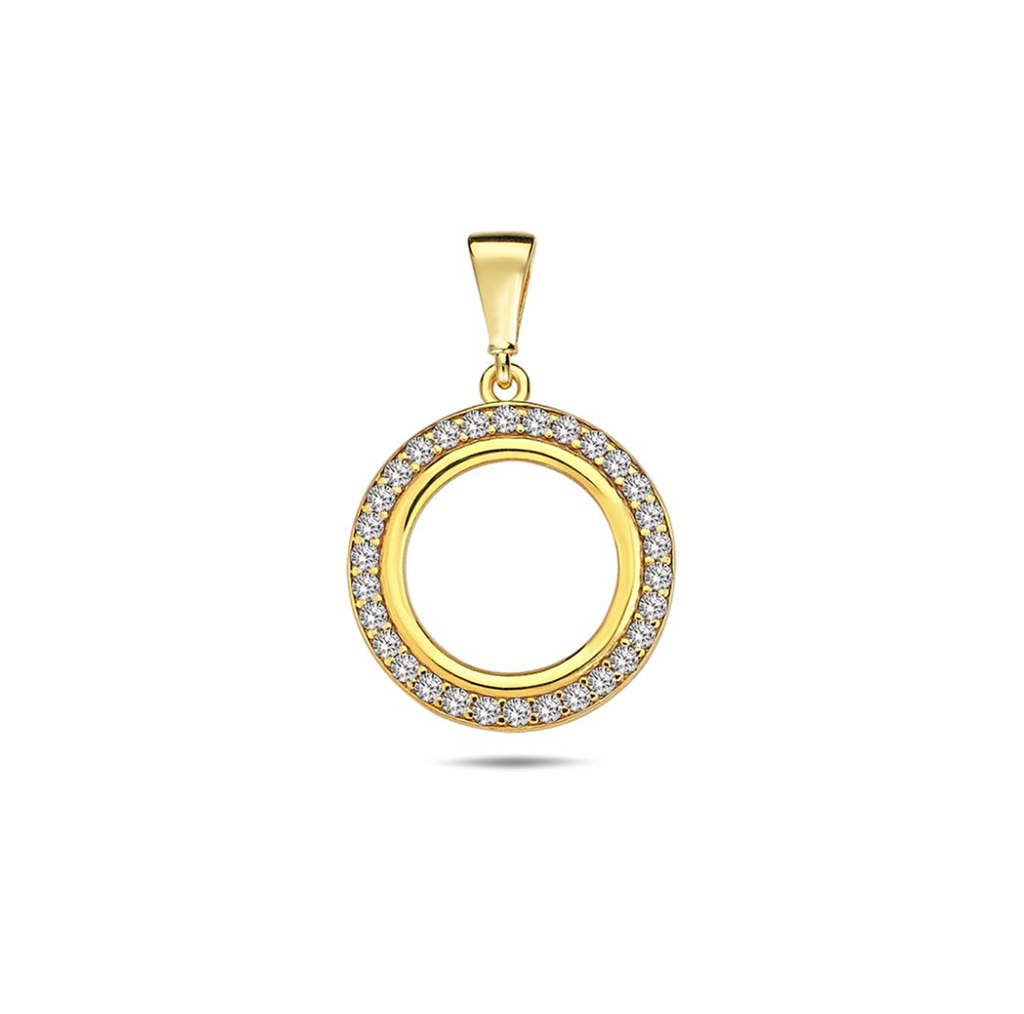 9Y OPEN 14.3MM CIRCLE CZ BORDER PENDANT