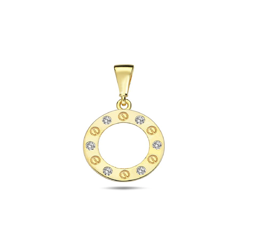 9Y OPEN 11.7MM CIRCLE ALTERNATING CZ AND SCREW BORDER PENDANT