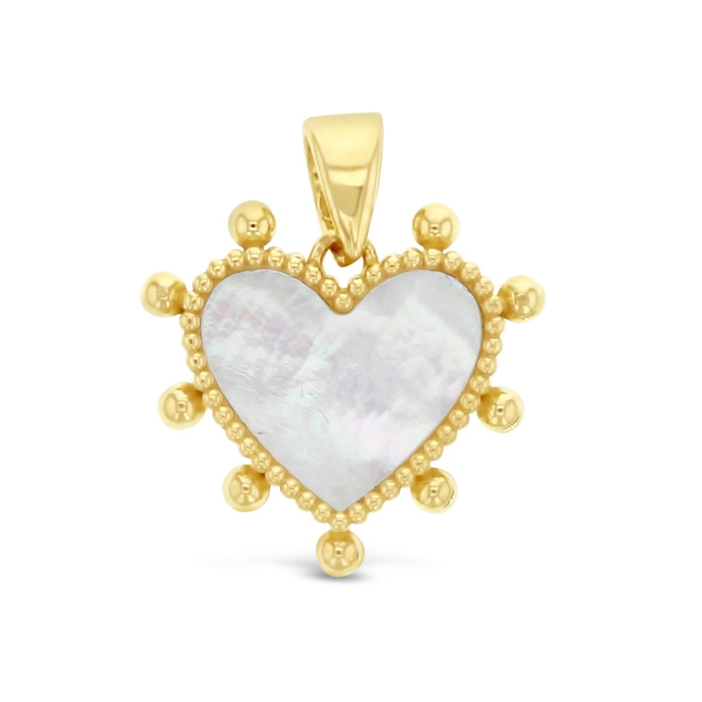 9Y M.O.P HEART WITH BEADED BALL BORDER PENDANT