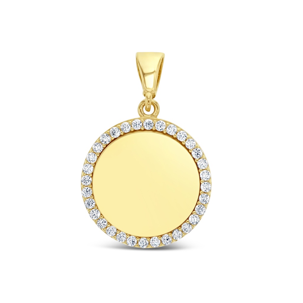 9Y CLOSED 13.6MM PLAIN CIRCLE WITH CZ BORDER PENDANT