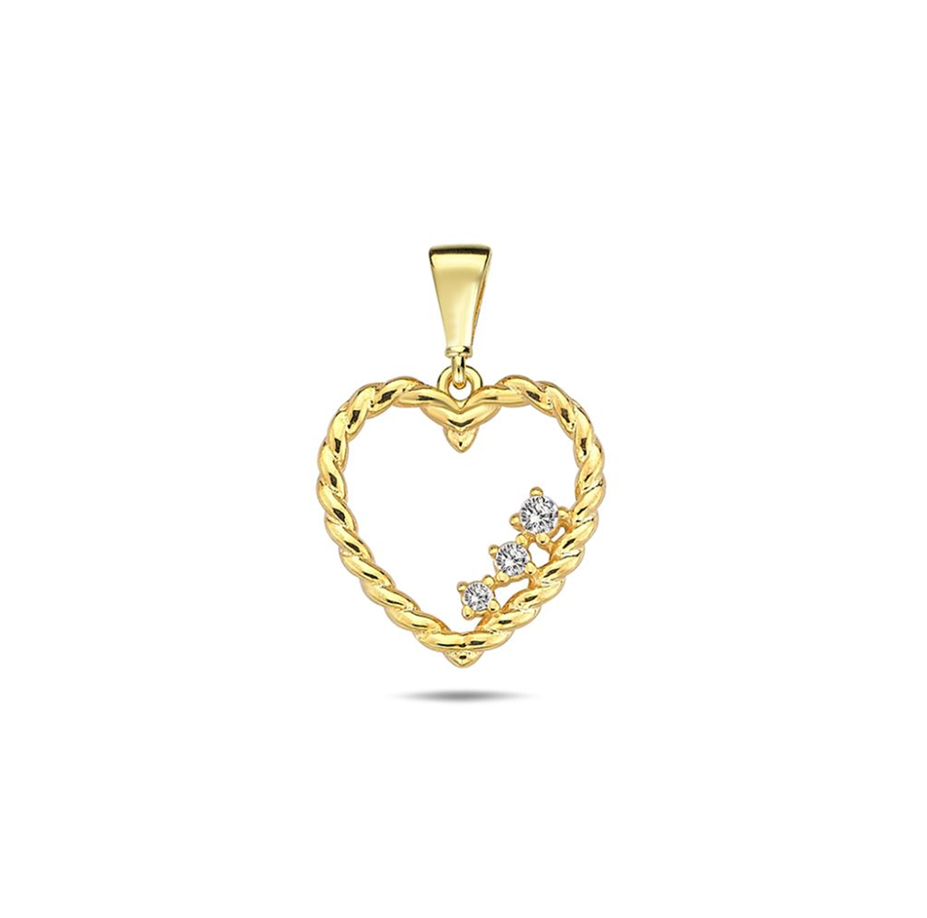 9Y OPEN HEART ROPE BORDER WITH 3 CZ PENDANT