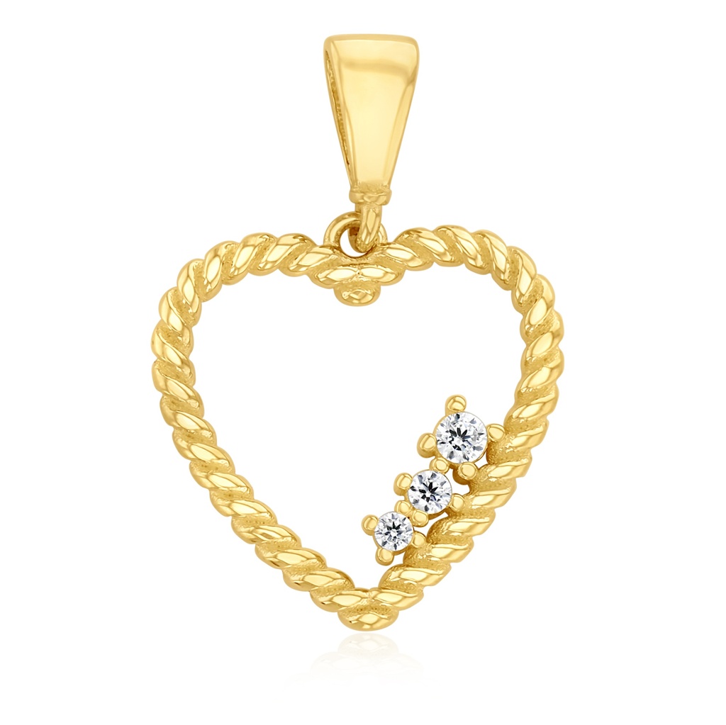 9Y OPEN HEART ROPE BORDER WITH 3 CZ PENDANT