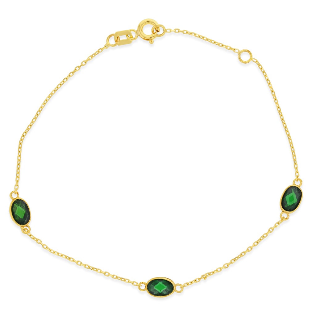 ### 9Y CHAIN WITH GREEN STONE OVALS BRACELET