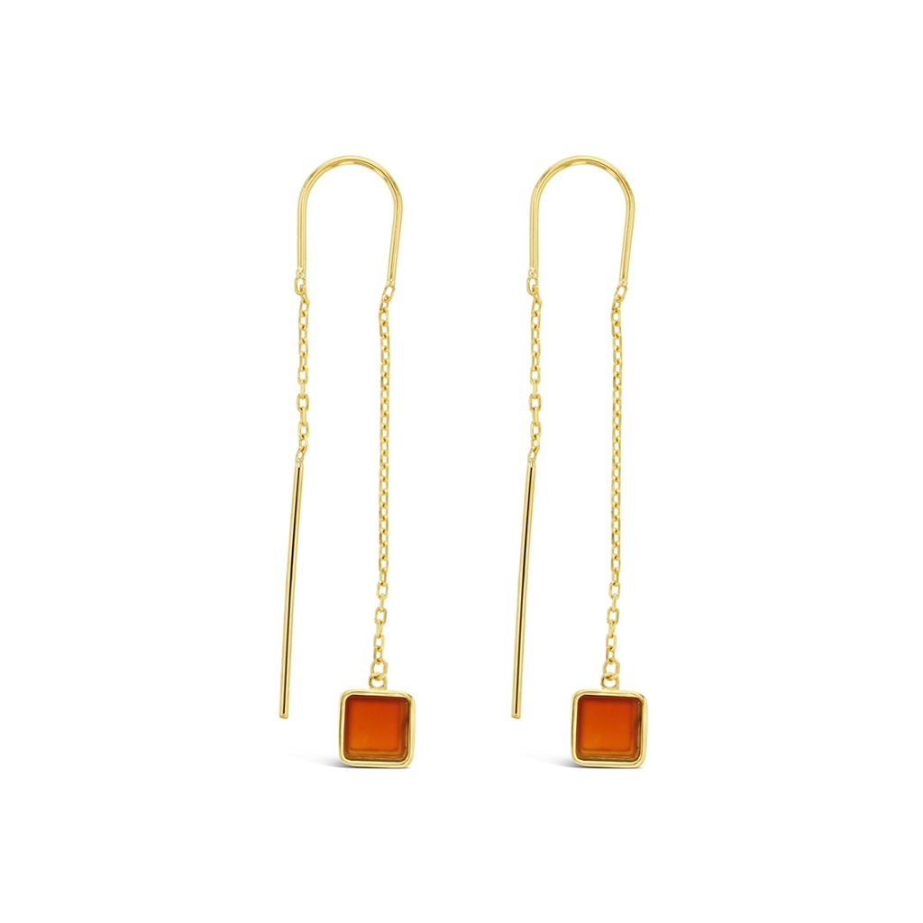 ## 9Y DROP THREAD CHAIN WITH SOLID WIRE HOOK AND SQUARE STONE - RED ORANGE