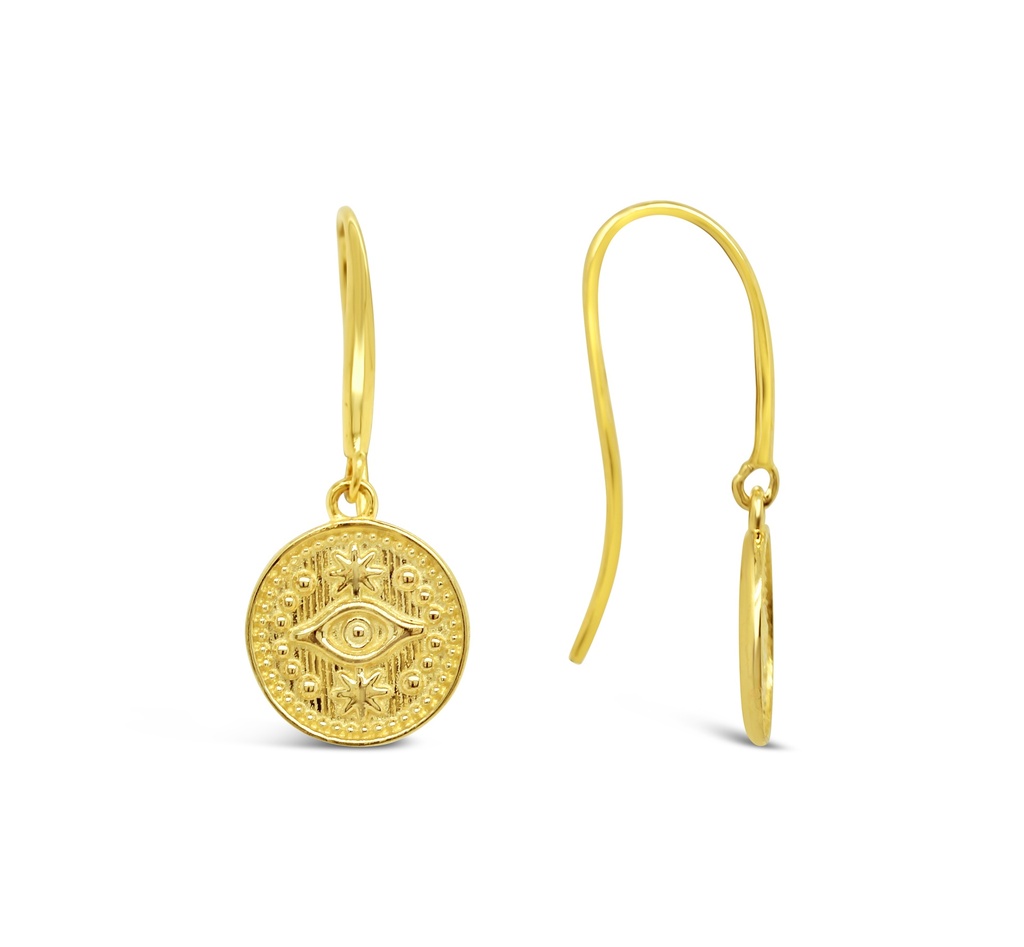 9Y MEDALLION EVIL EYE DROP EARRING