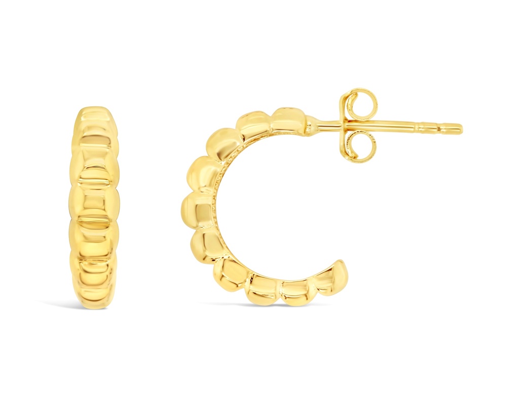 ## 9Y BUBBLE RIDGED HALF HOOP STUD