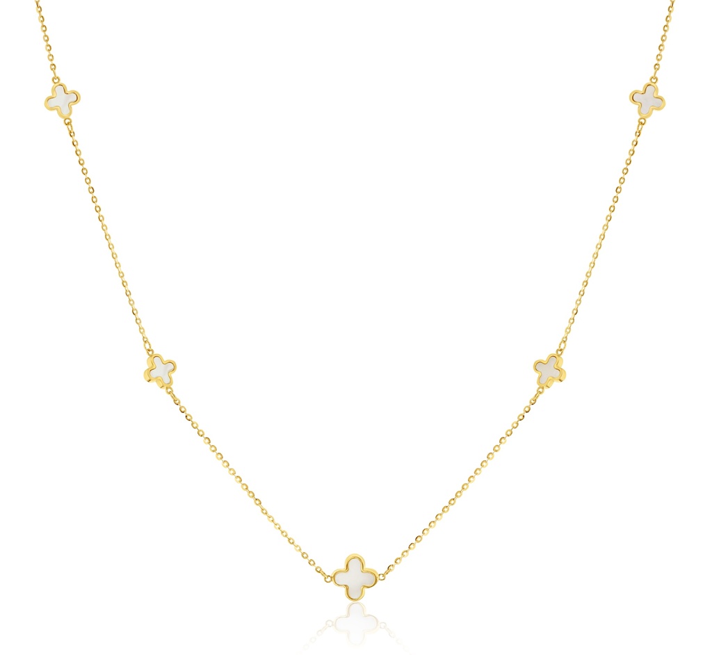 9Y ALTERNATING CHAIN WITH M.O.P. CLOVER NECKLACE