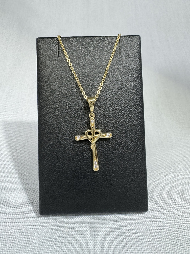 9Y CZ CROSS WITH HEART PENDANT - XX0003