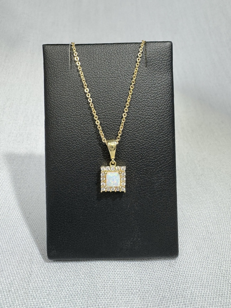 9Y CZ & COMPRESSED OPAL SQUARE PENDANT - XX0006