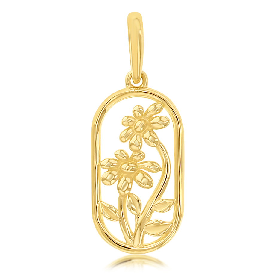 9Y OPEN OVAL DOUBLE FLOWER PENDANT